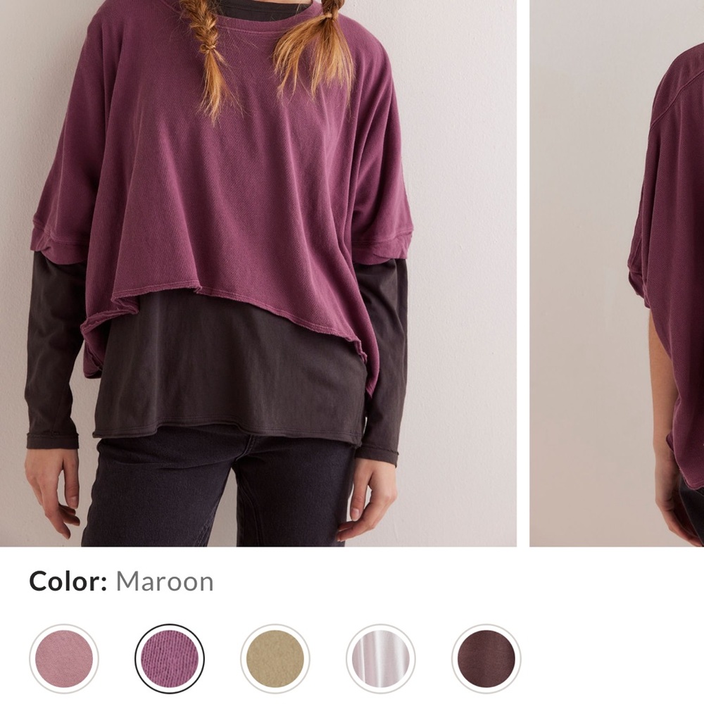Free People Maroon Cropped Short Sleeve Tee